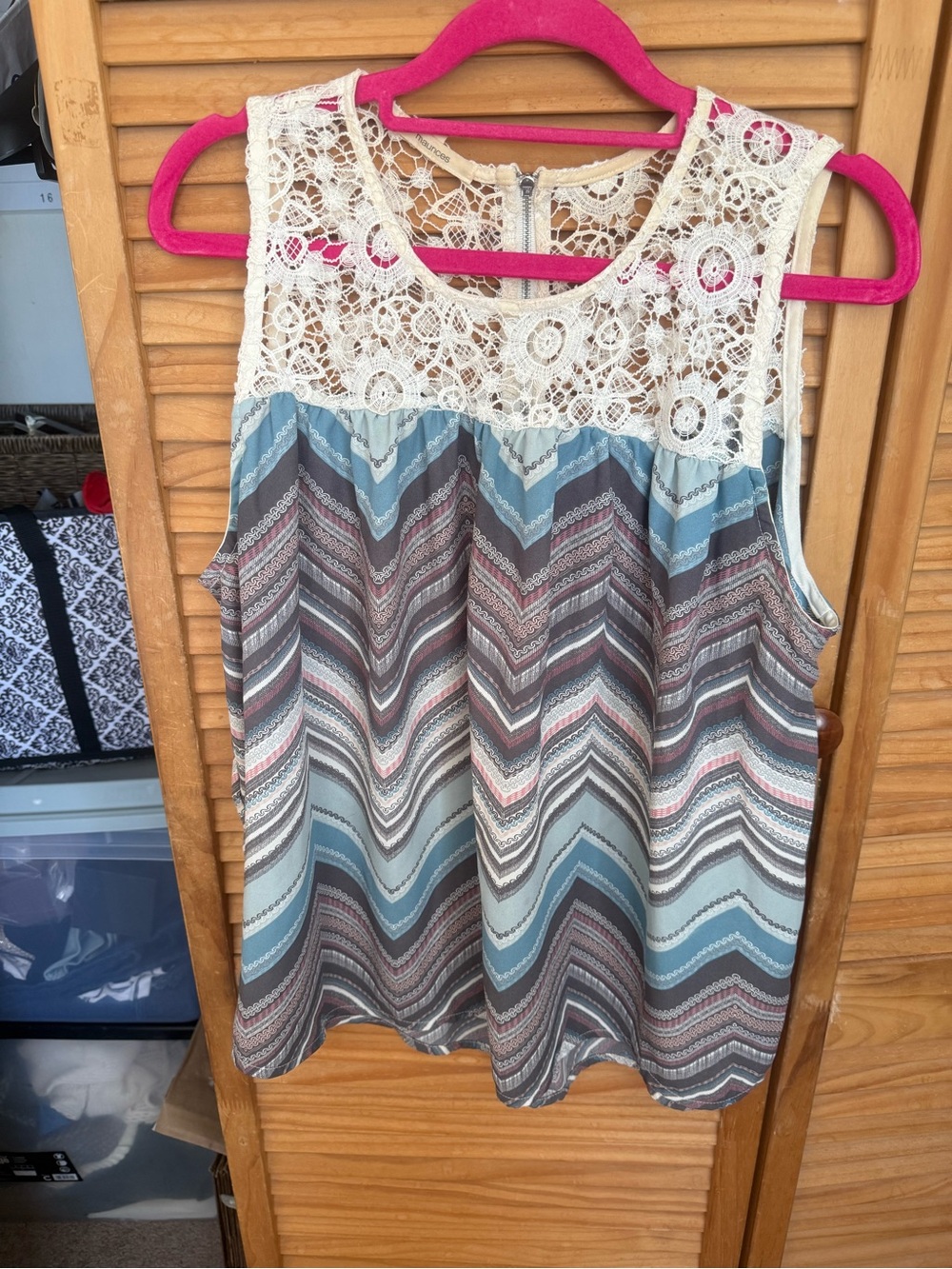 Maurices Lace Yoke Chevron Tank in Blue, Gray and Cream
